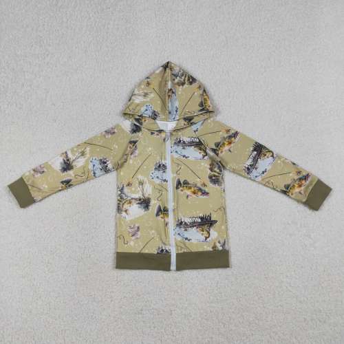 RTS BT0346  FISH Pattern hoodie long sleeve boy zipper pullover