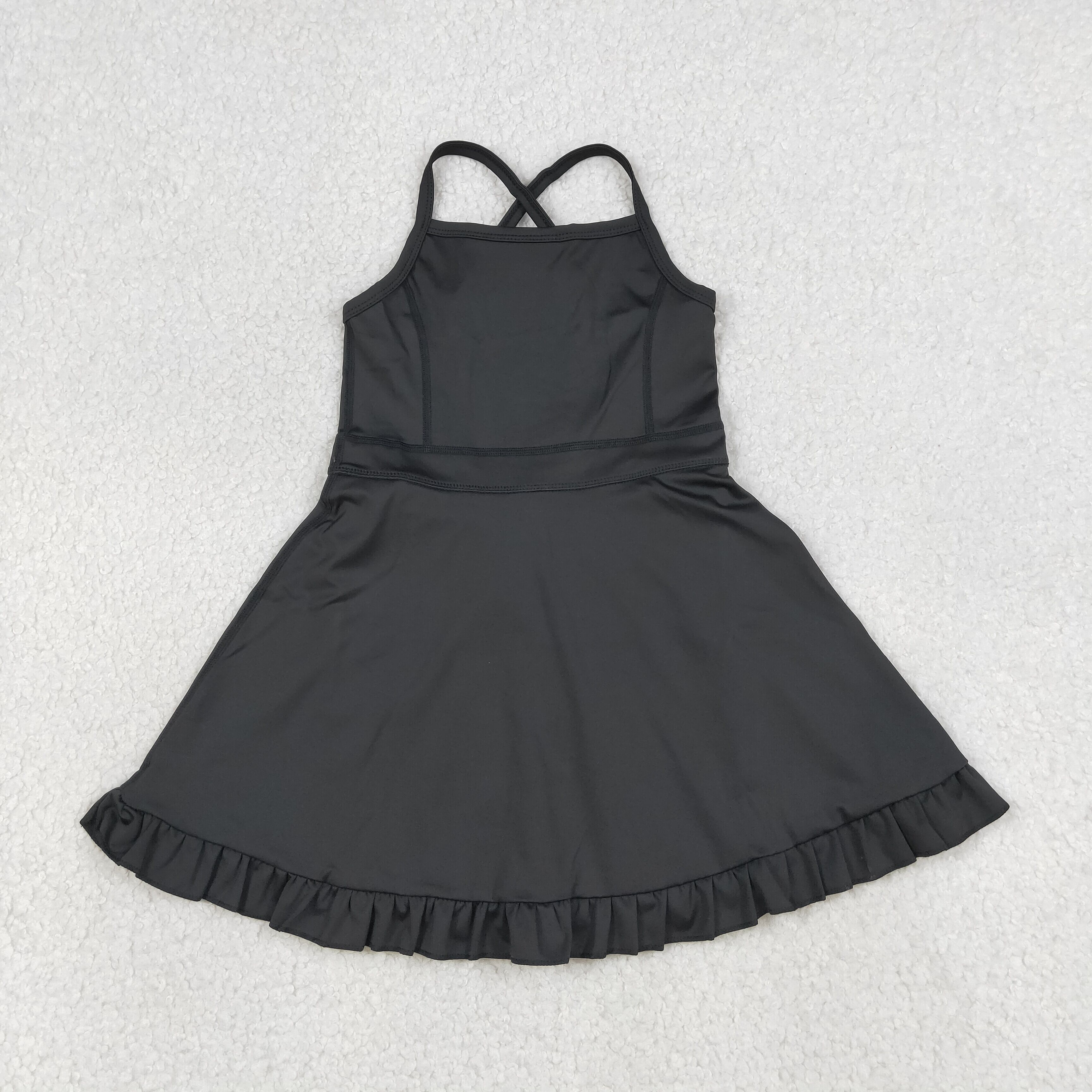 S0552  RTS Black solid print active girl yoga dress