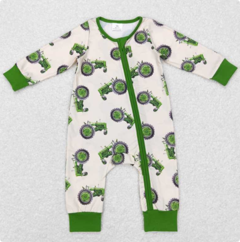 LR0717 Green tractor beige zip-up long-sleeved jumpsuit