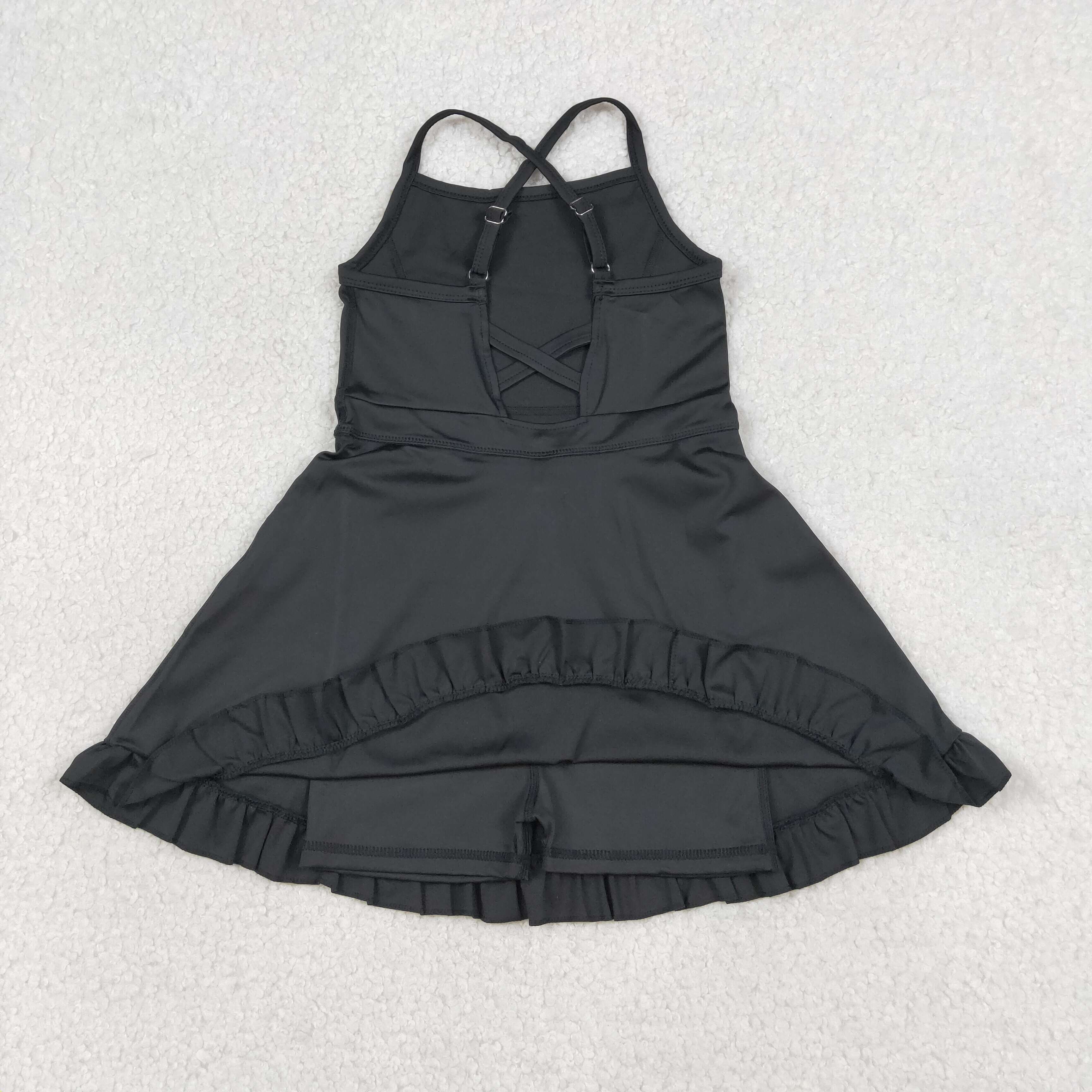S0552  RTS Black solid print active girl yoga dress