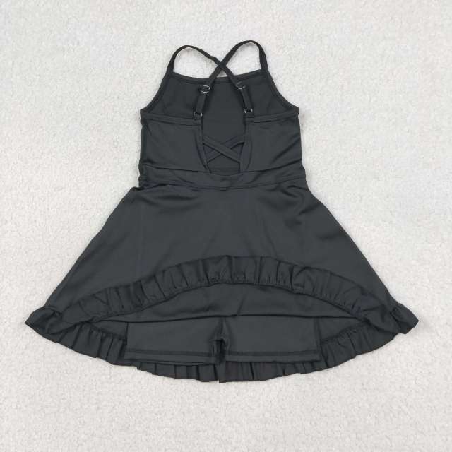 S0552  RTS Black solid print active girl yoga dress