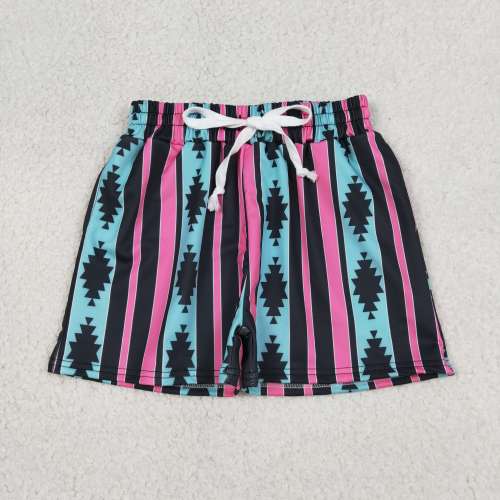 S0548  Light blue aztec stripe prints boy swim trunk