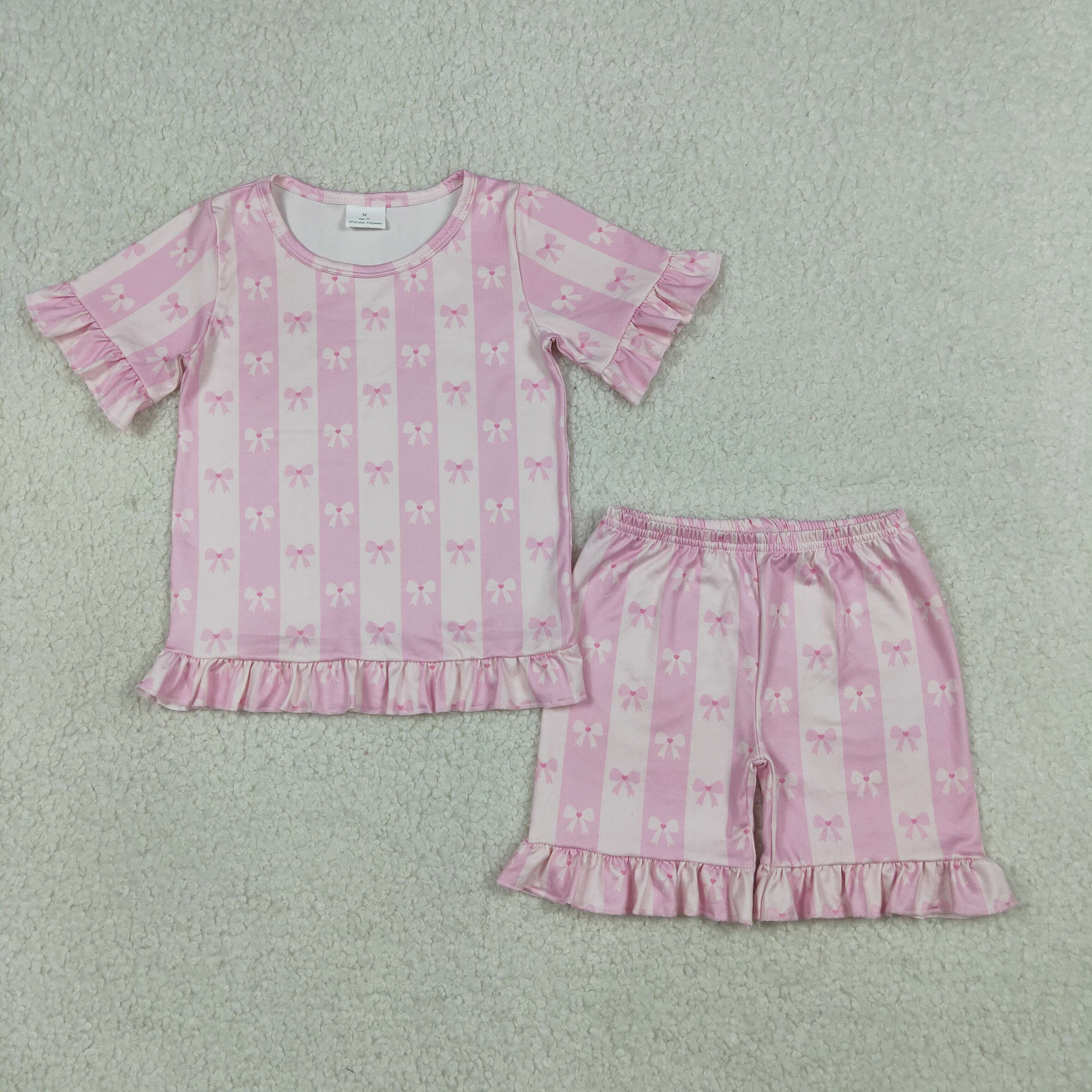 GSSO3341 Pink bows stripe Print sleeveless girl outfits