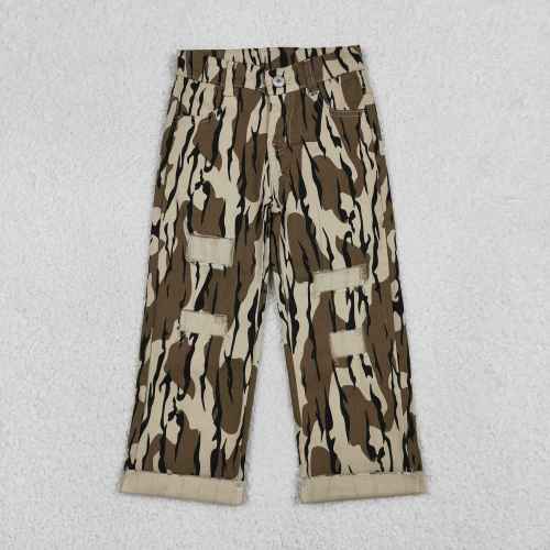 P0373 Brown camo baby girl denim long jeans trouser