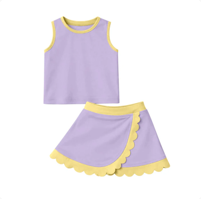 Baby Girls Sleeveless Lavender Vest Scallop Skirt Short Yoga Active Clothes Set Preorder