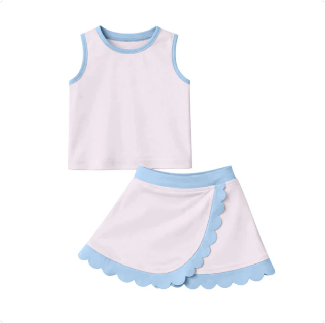 Baby Girls Sleeveless Light Pink Vest Scallop Skirt Short Yoga Active Clothes Set Preorder