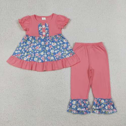 GSPO1814  RTS Pink small flowers print  short sleeve outfits set