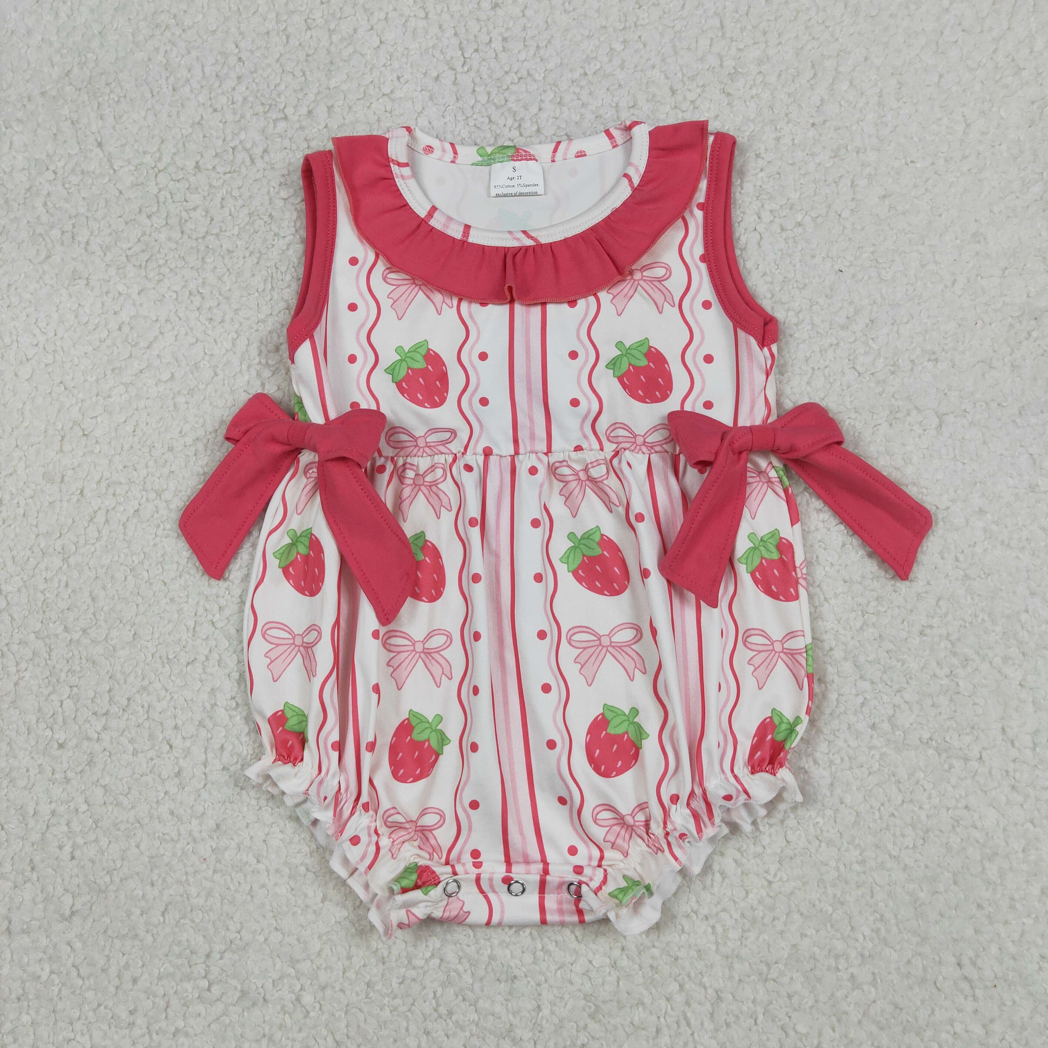 SR4011 Baby Girls Strawberry bows print girl sleeveless Rompers