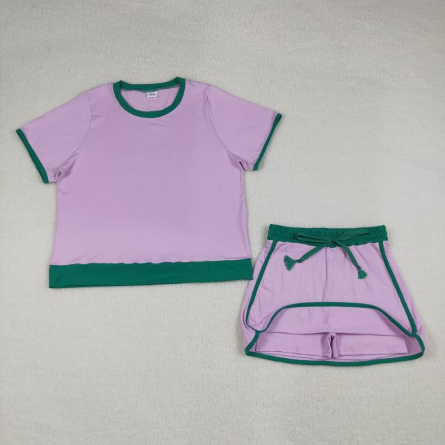 GSSO3675  adult women Purple  solid Print Short sleeve skirt outfits