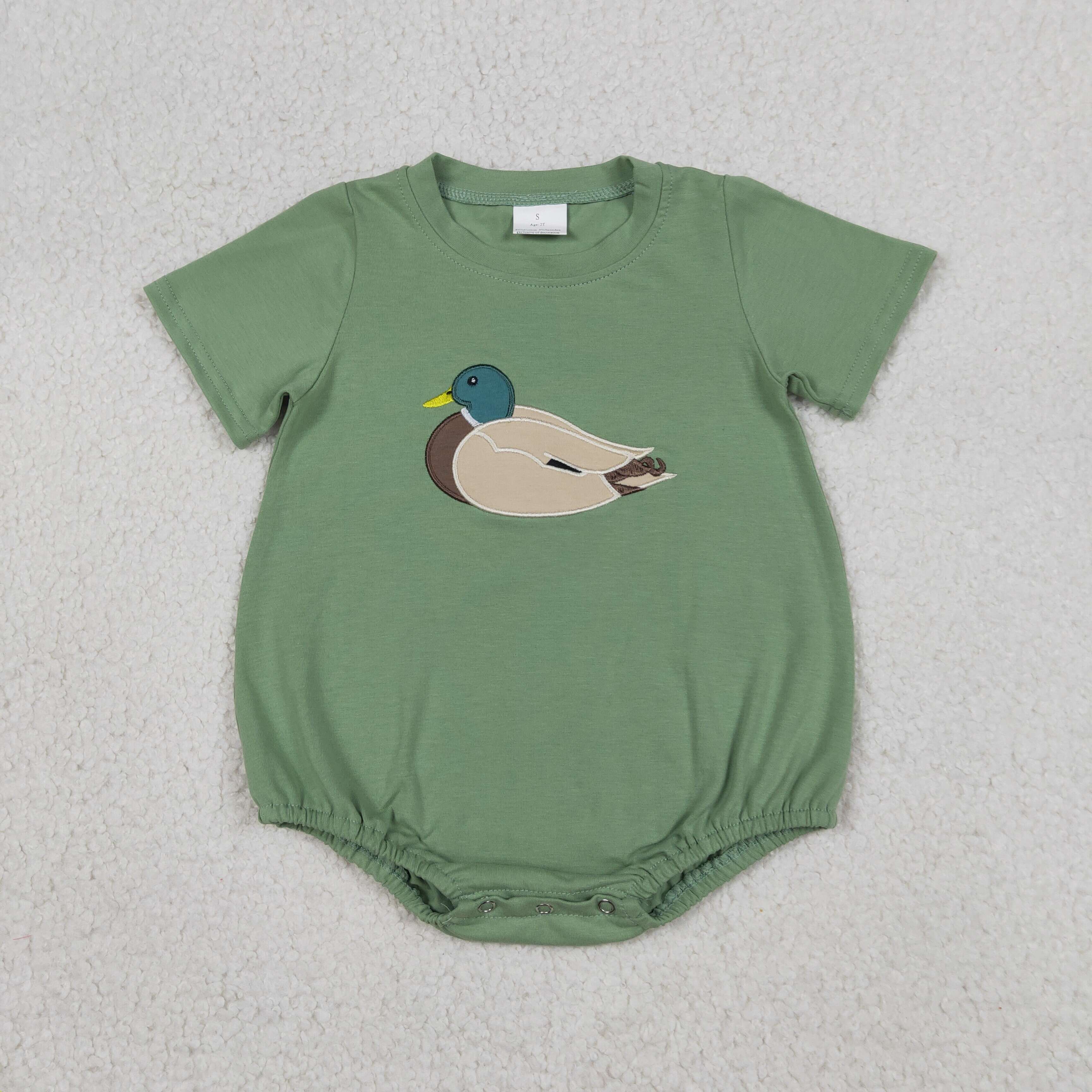 SR3444  Baby Boy green duck applique short sleeve Rompers