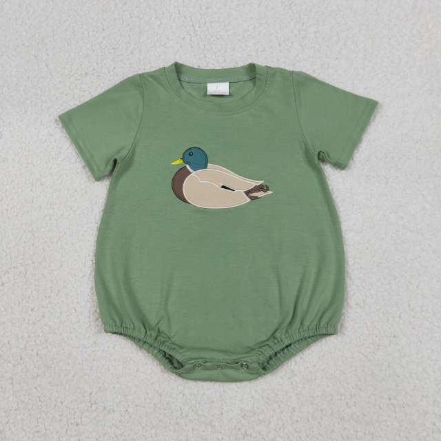 SR3444  Baby Boy green duck applique short sleeve Rompers