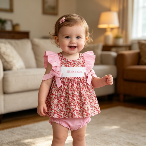 GBO0500 RTS MAMA'S Girl flowers embroidery short sleeve girl bummies