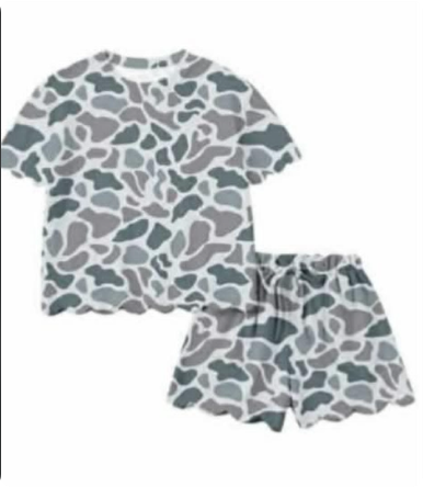 GSSO3234 Adult women's brown-green camouflage beige lace short-sleeved shorts set