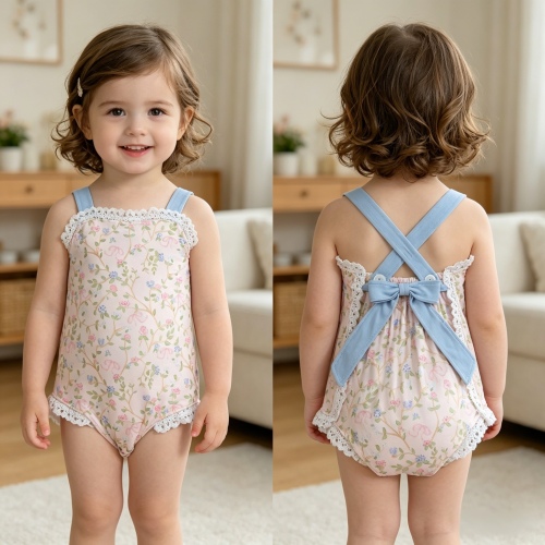SR3461 Baby Girls Pink Flowers  print girl sleeveless Rompers