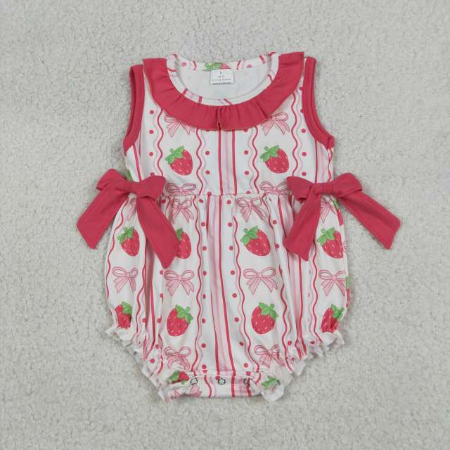 SR4011 Baby Girls Strawberry bows print girl sleeveless Rompers
