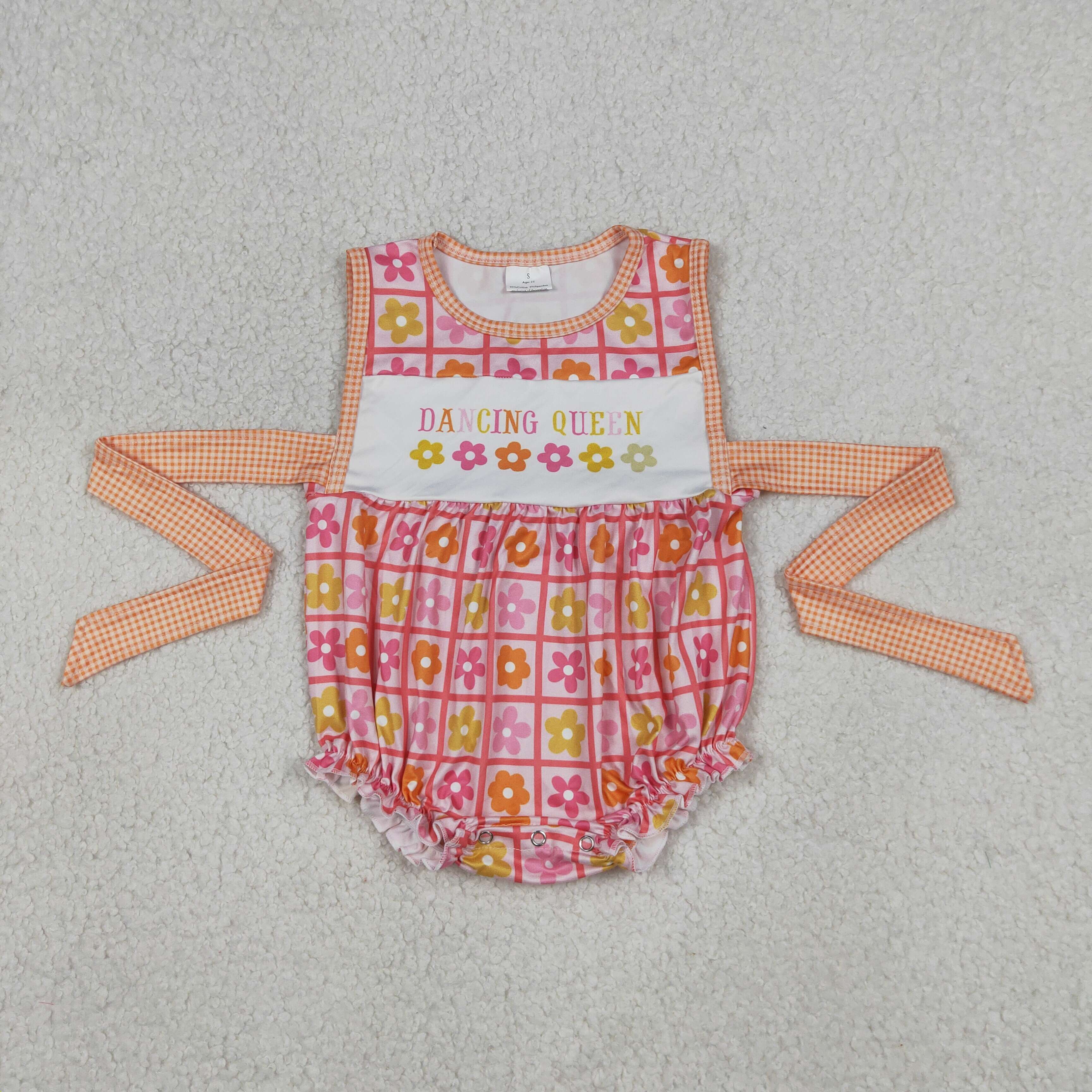 SR4018 Baby Girls Flowers plaid dancing queen  print girl sleeveless Rompers