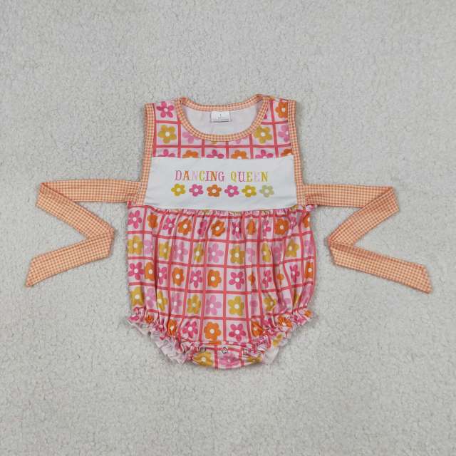 SR4018 Baby Girls Flowers plaid dancing queen  print girl sleeveless Rompers