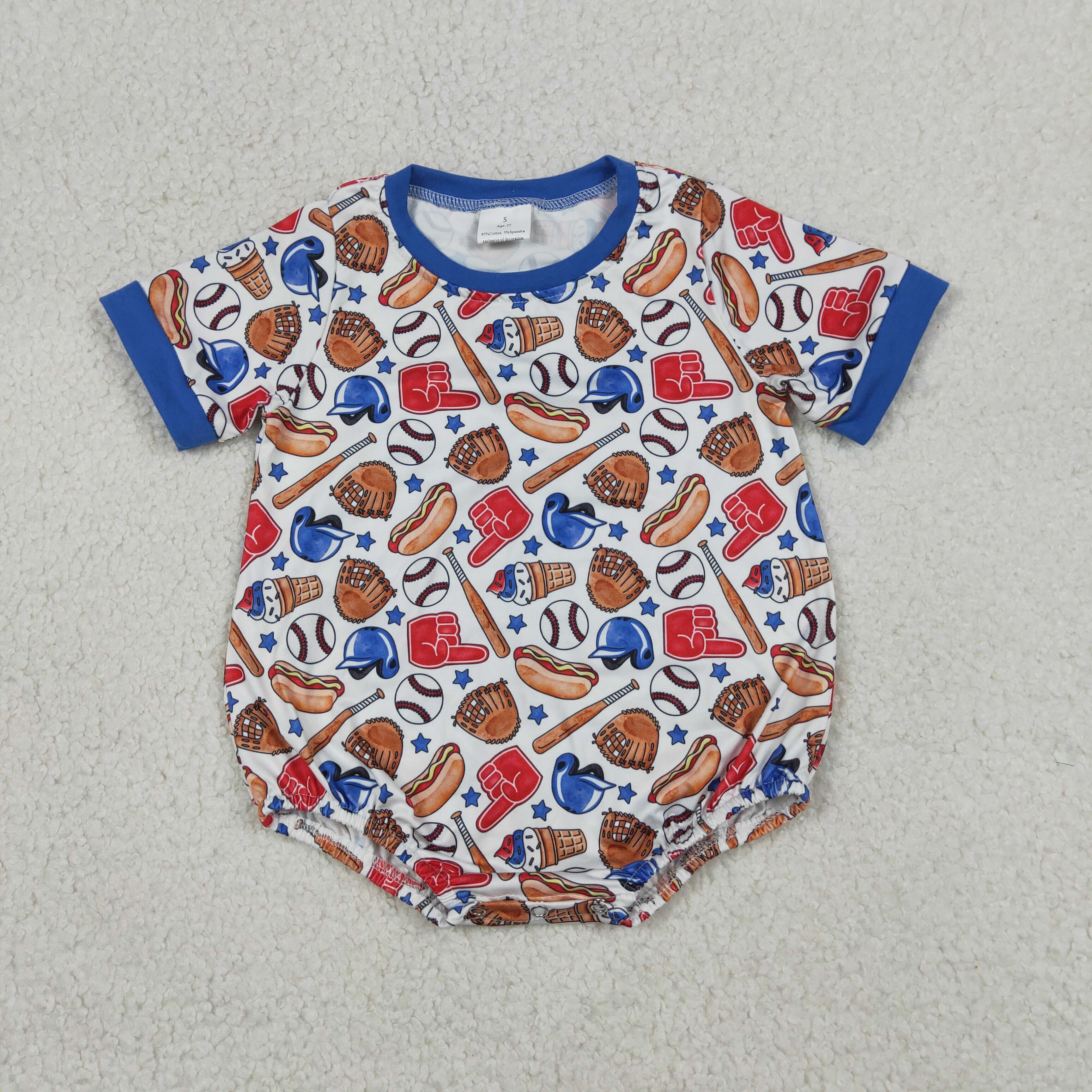 SR4030  Baby Girls Baseball glove print boy short sleeve Rompers