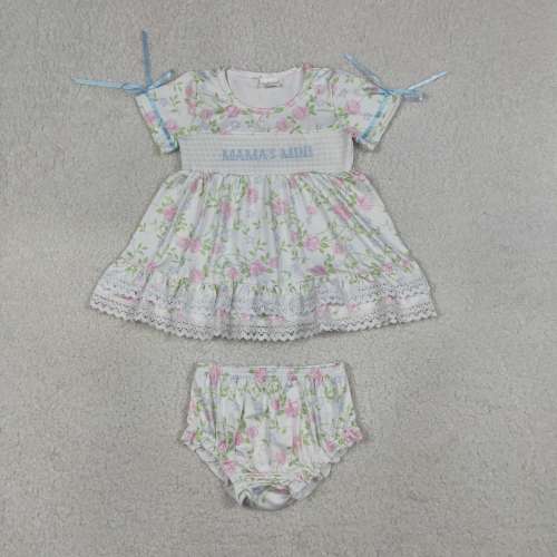 GBO0498   RTS MAMA'S MINI Floral pattern smock short sleeve girl bummies