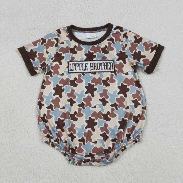 SR3986  Baby Girls CAMO little brother short sleeve Rompers