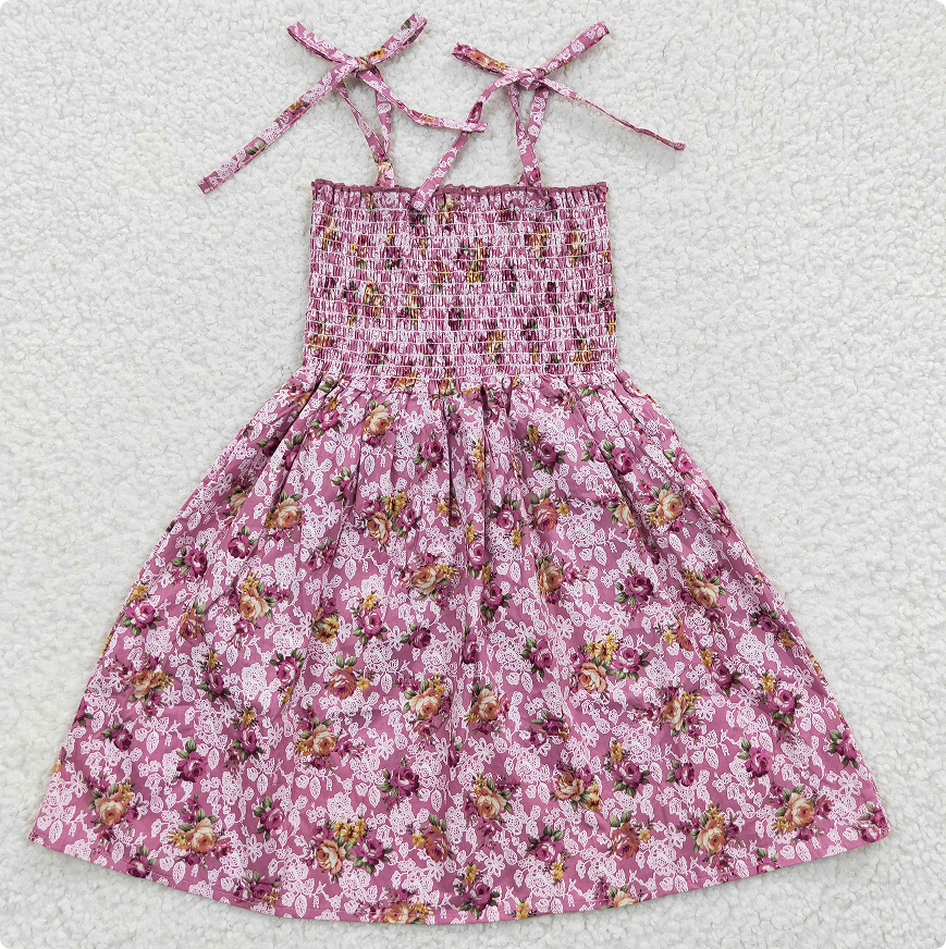 GSD0377 Pink floral elastic dress