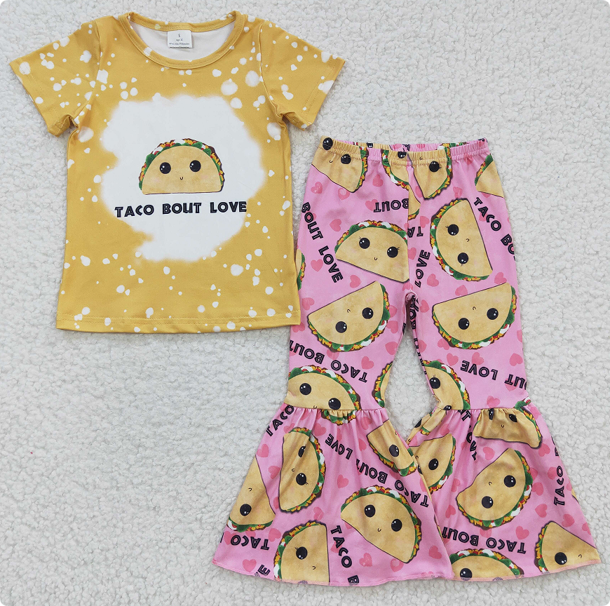 GSPO0347 Girl's Taco Mexican Roll Yellow Short-Sleeve Pants Set