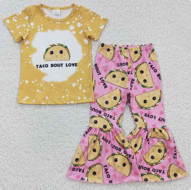 GSPO0347 Girl's Taco Mexican Roll Yellow Short-Sleeve Pants Set
