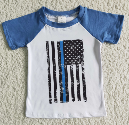 A9-17 Blue short-sleeved shirt with white top