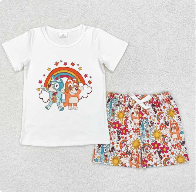 GSSO0512 rainbow white short-sleeved shorts set