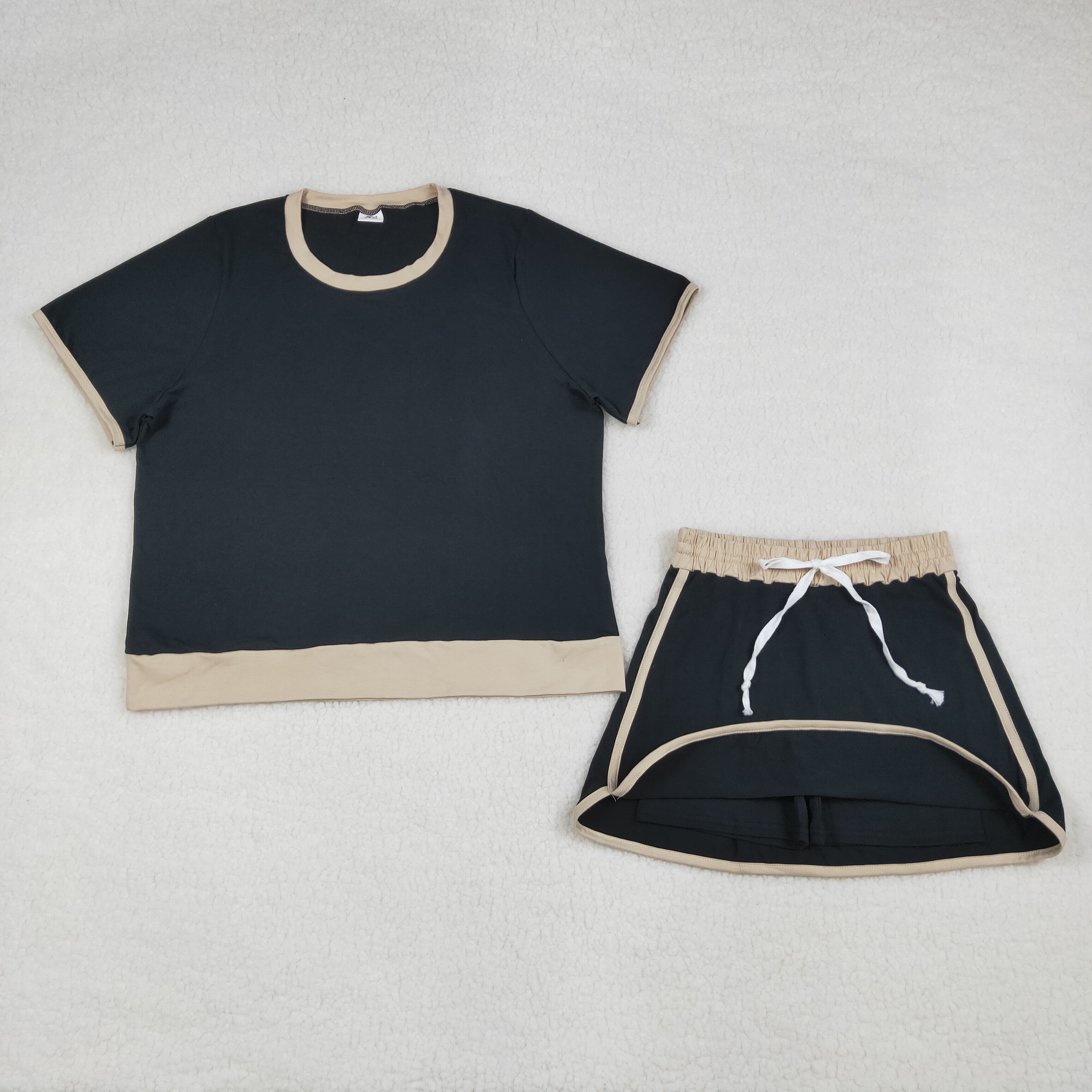 GSD3954  adult women Black solid Print Short sleeve skirt outfits