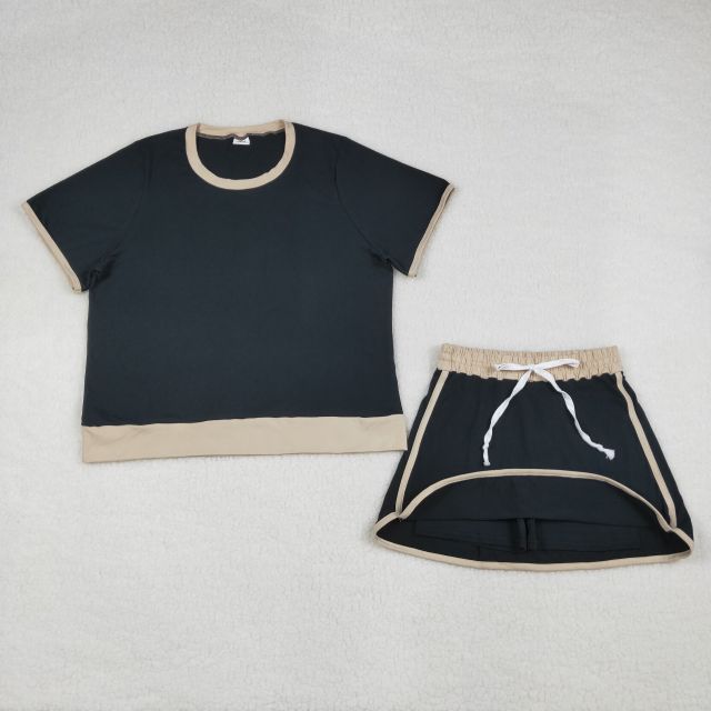 GSD3954  adult women Black solid Print Short sleeve skirt outfits