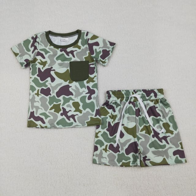BSSO1793 RTS CAMO green Duck print  short sleeve boy outfits