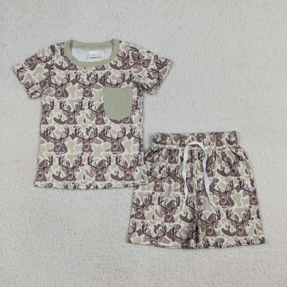 BSSO1794 RTS CAMO green deer print  short sleeve boy outfits