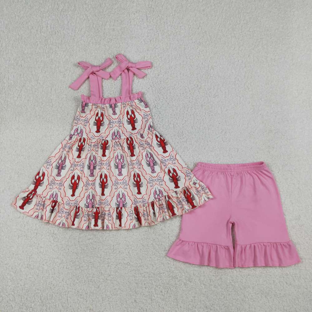 GSSO3299 pink red crab Print sleeveless girl outfits