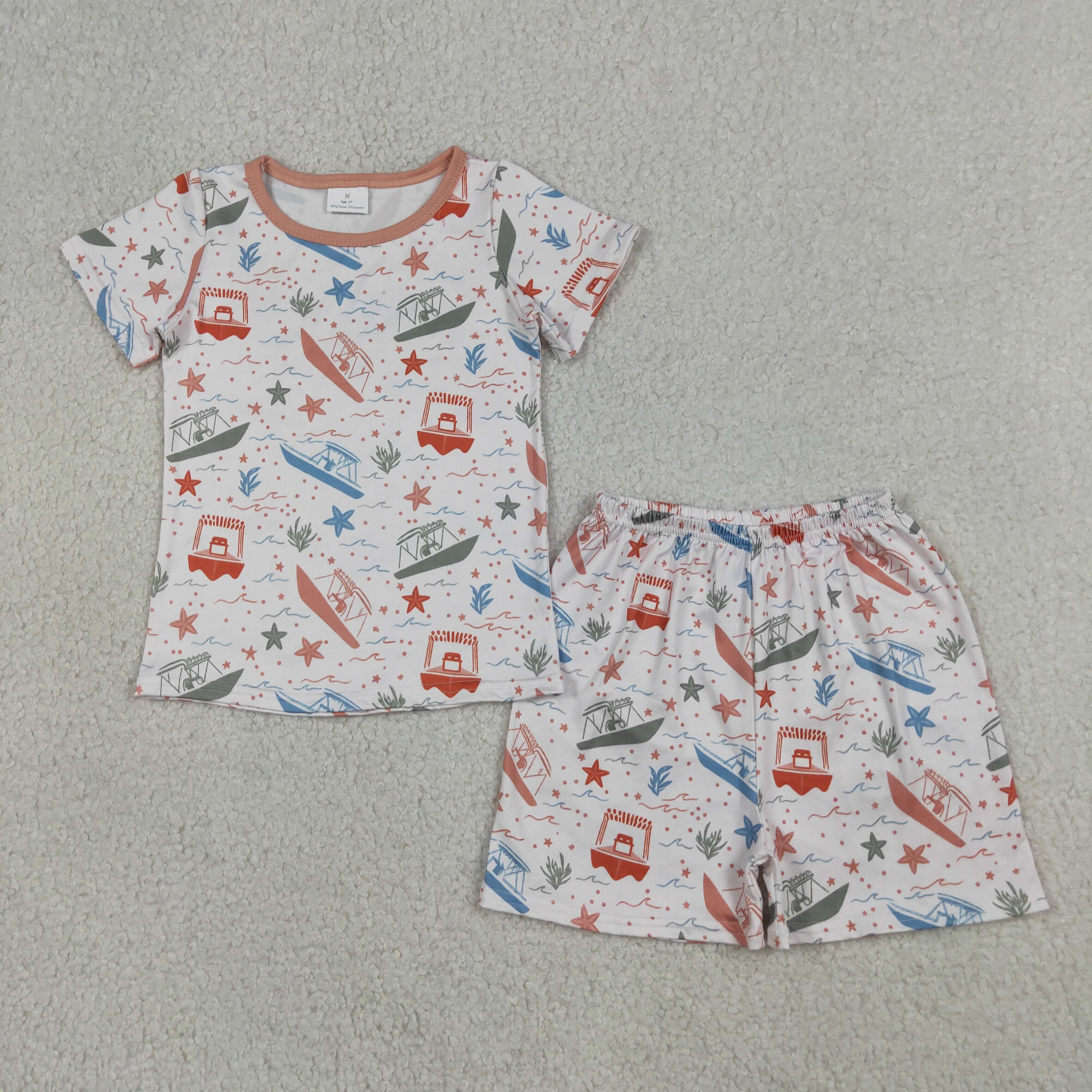 BSSO1904  RTS boat stars print  short sleeve boy outfits