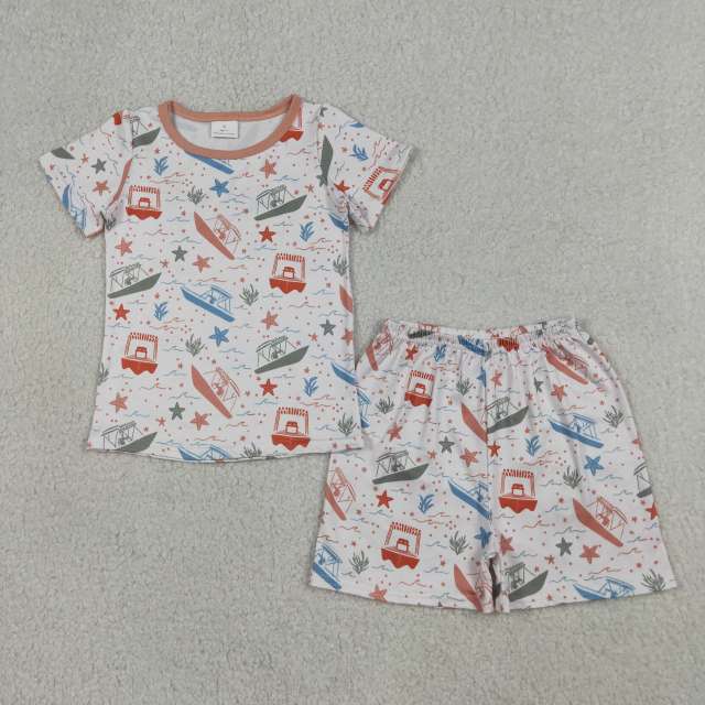 BSSO1904  RTS boat stars print  short sleeve boy outfits