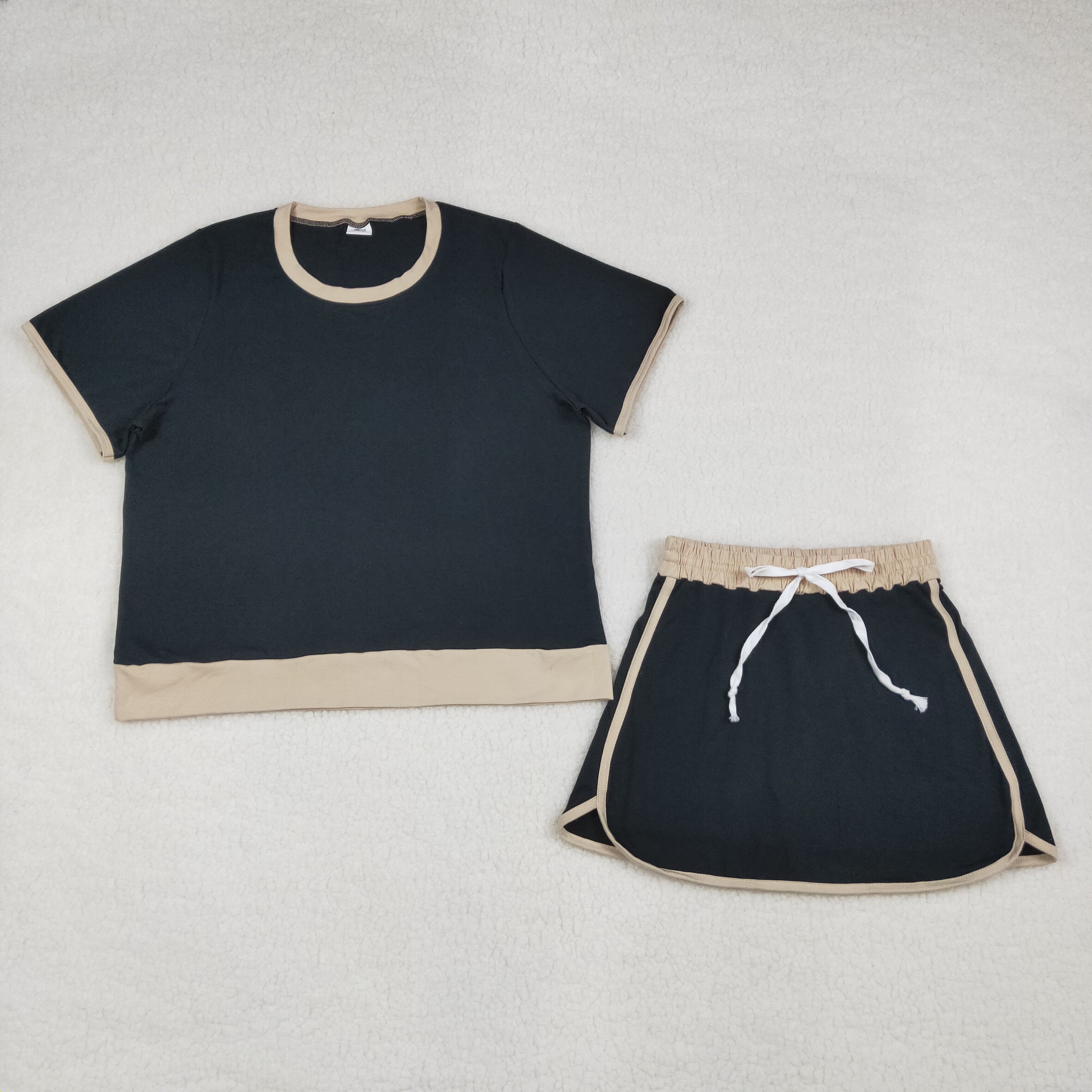 GSD3954  adult women Black solid Print Short sleeve skirt outfits