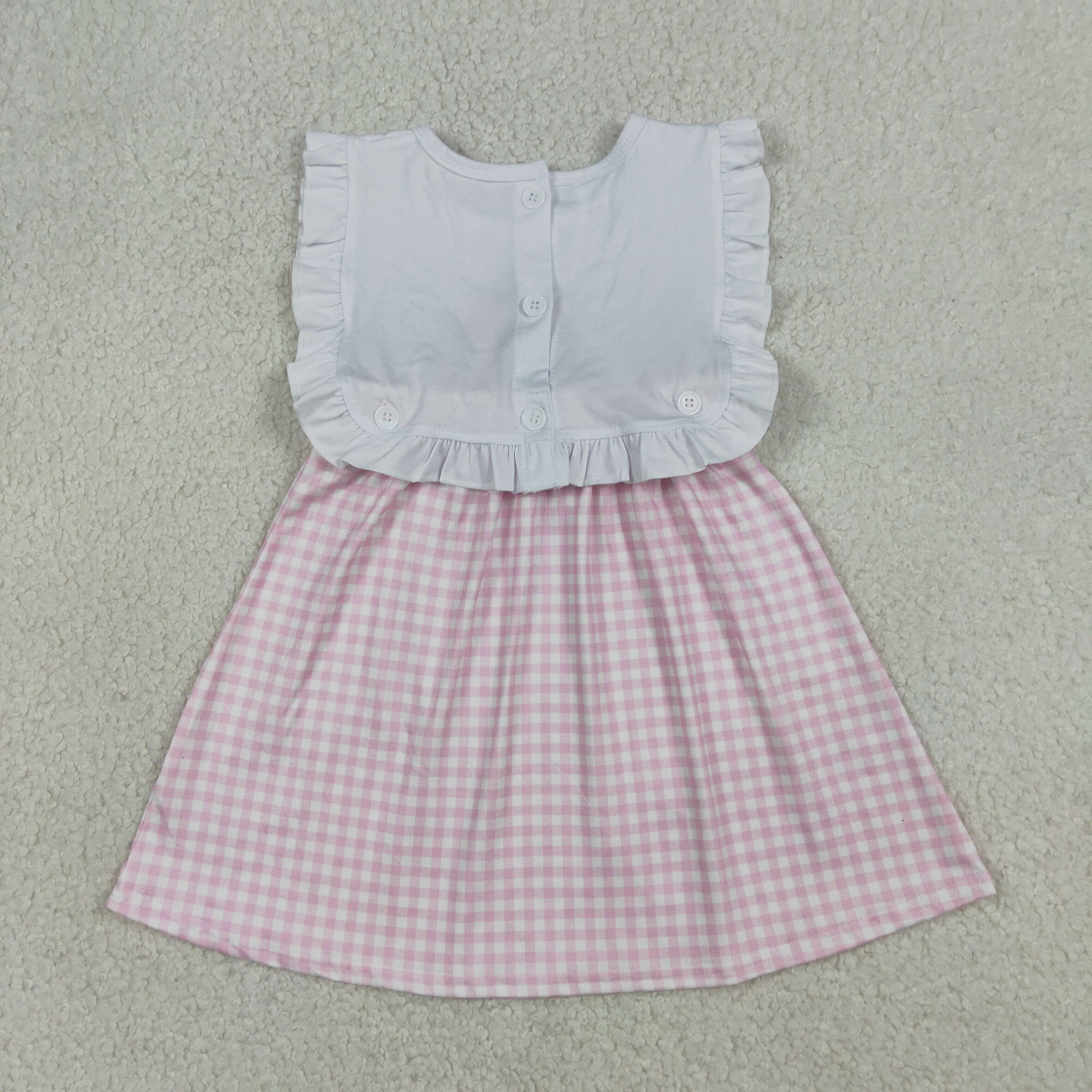 GSD3201  RTS Pink plaid cross child of god embroidery sleeveless dress