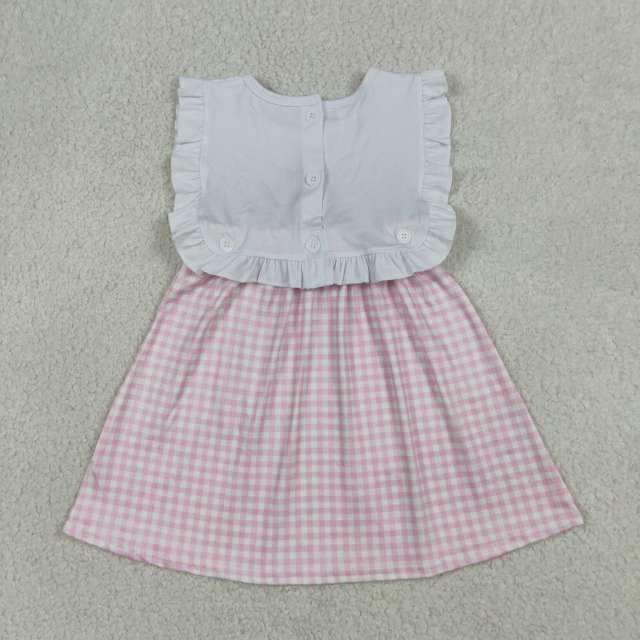 GSD3201  RTS Pink plaid cross child of god embroidery sleeveless dress