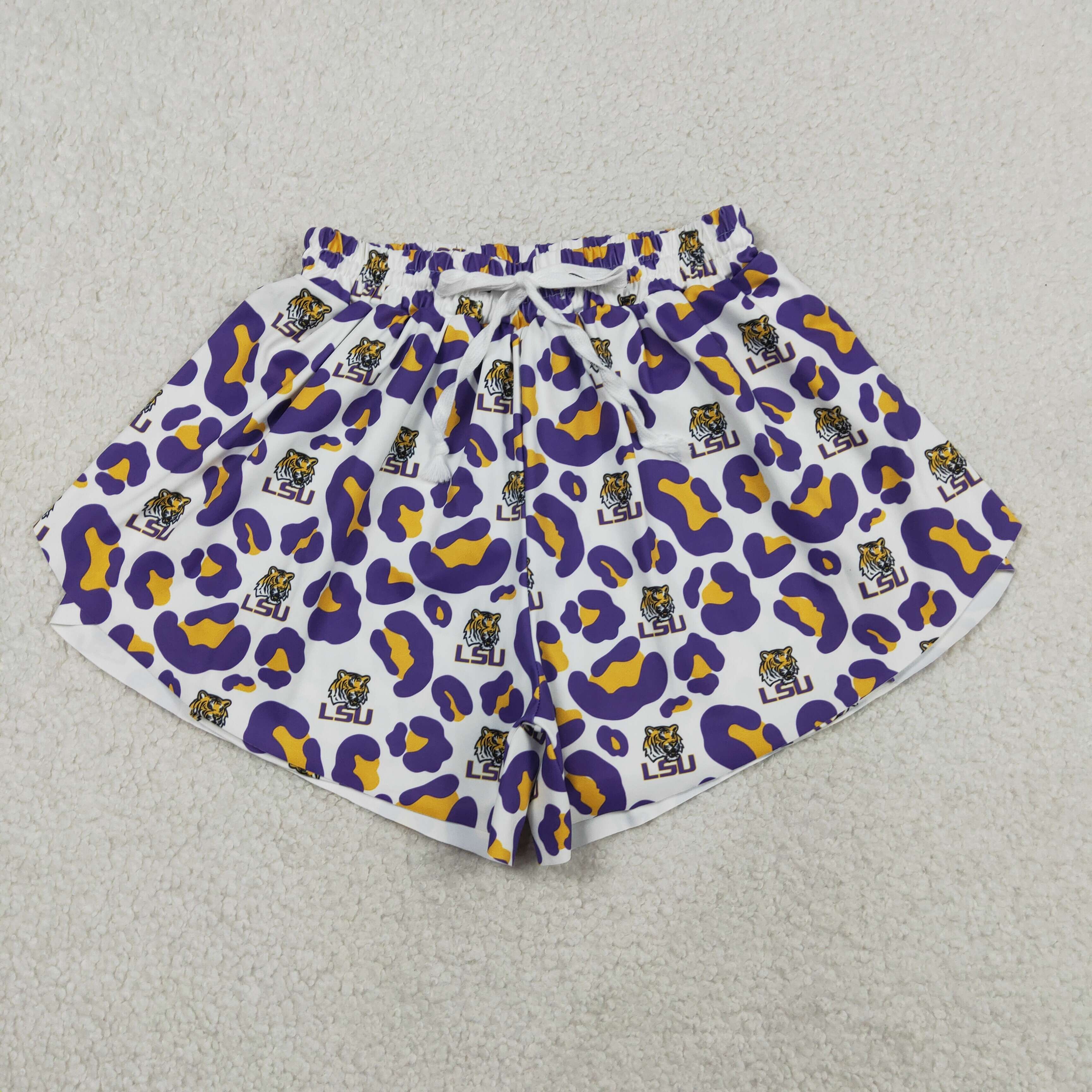 SS0811 Adult women Purple  leopard  LSU yoga shorts