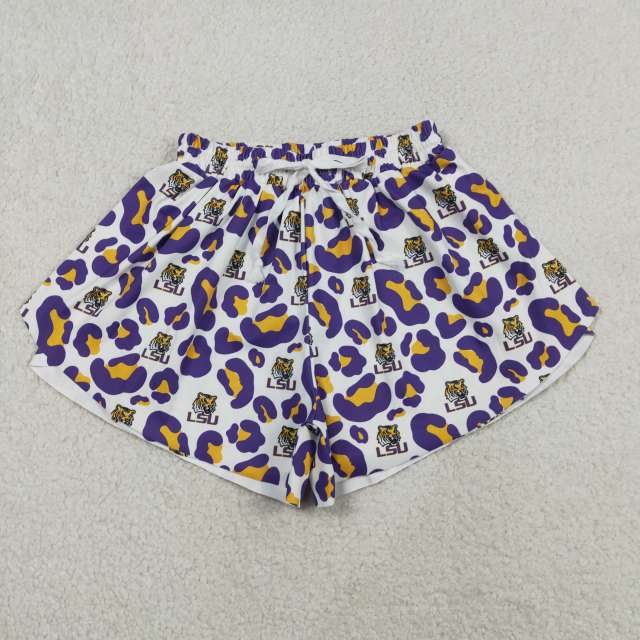 SS0811 Adult women Purple  leopard  LSU yoga shorts