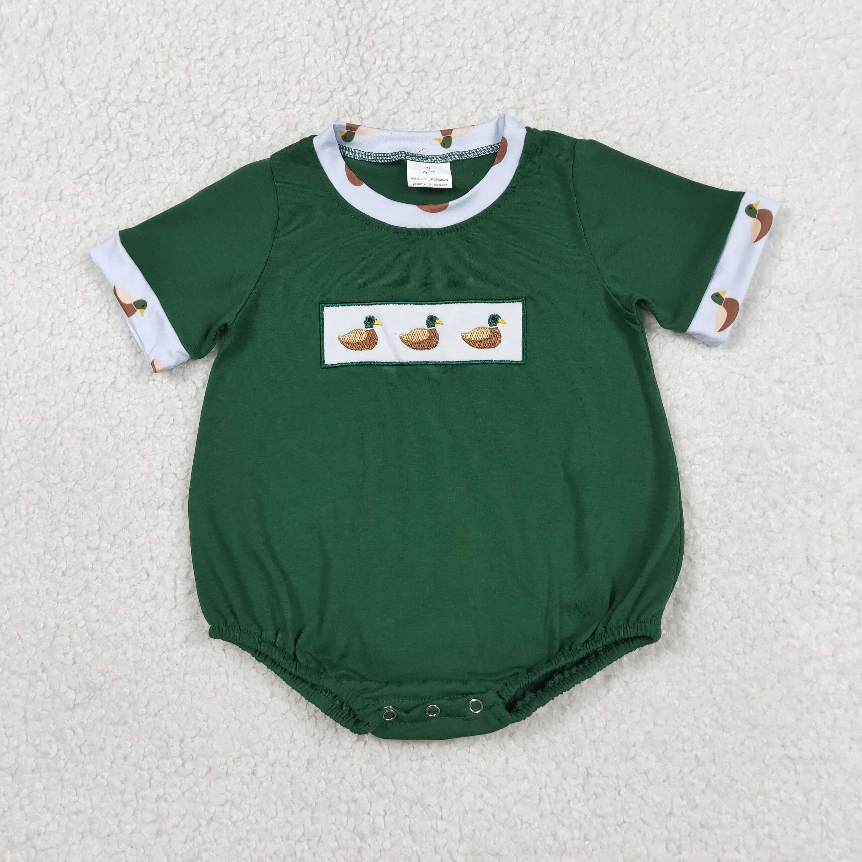 SR4092 Baby green Duck embroidery print short sleeve Rompers