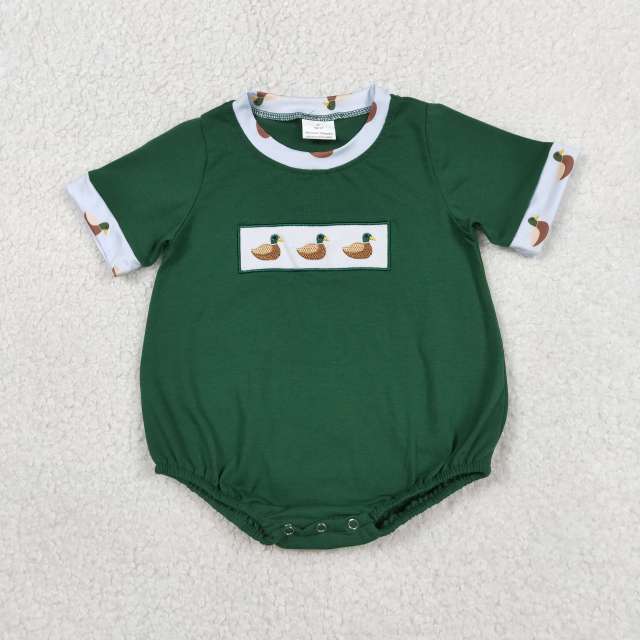SR4092 Baby green Duck embroidery print short sleeve Rompers
