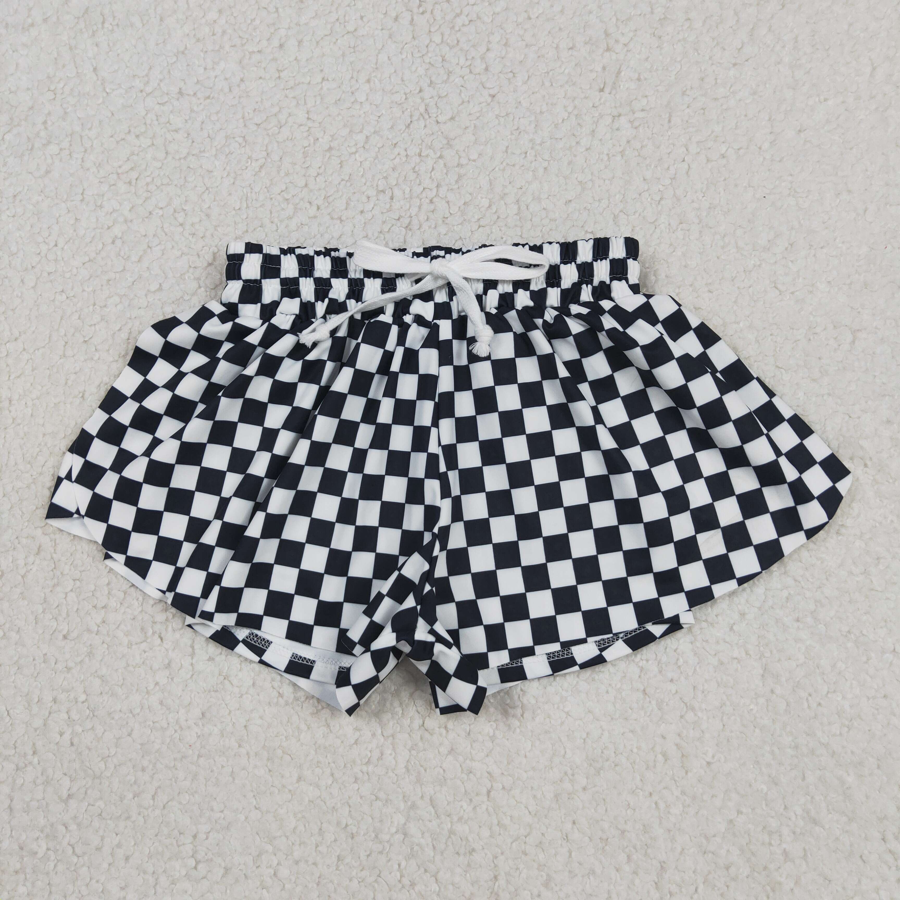 S0865  black white plaid prints girl yoga shorts