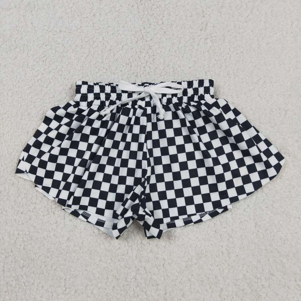 S0865  black white plaid prints girl yoga shorts