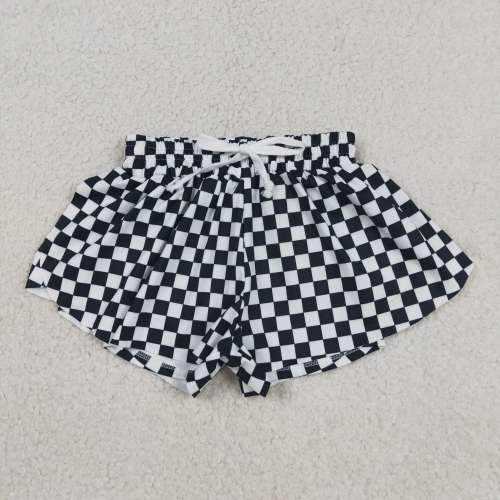 S0865  black white plaid prints girl yoga shorts