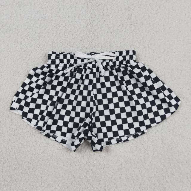 S0865  black white plaid prints girl yoga shorts