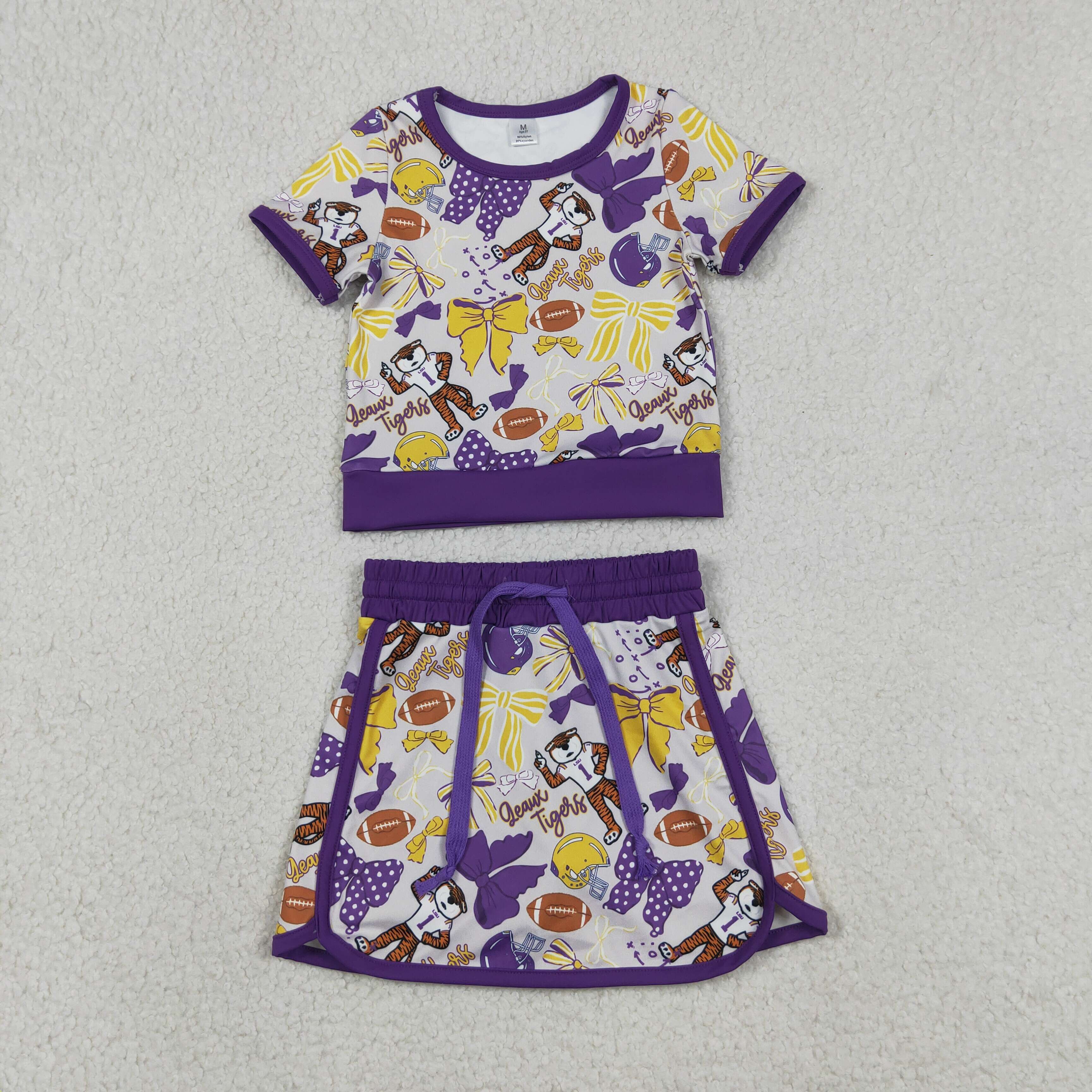 GSD3695 RTS Purple team tiger  girl yoga sleeveless skirt set