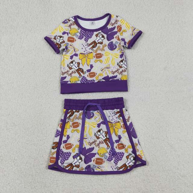 GSD3695 RTS Purple team tiger  girl yoga sleeveless skirt set