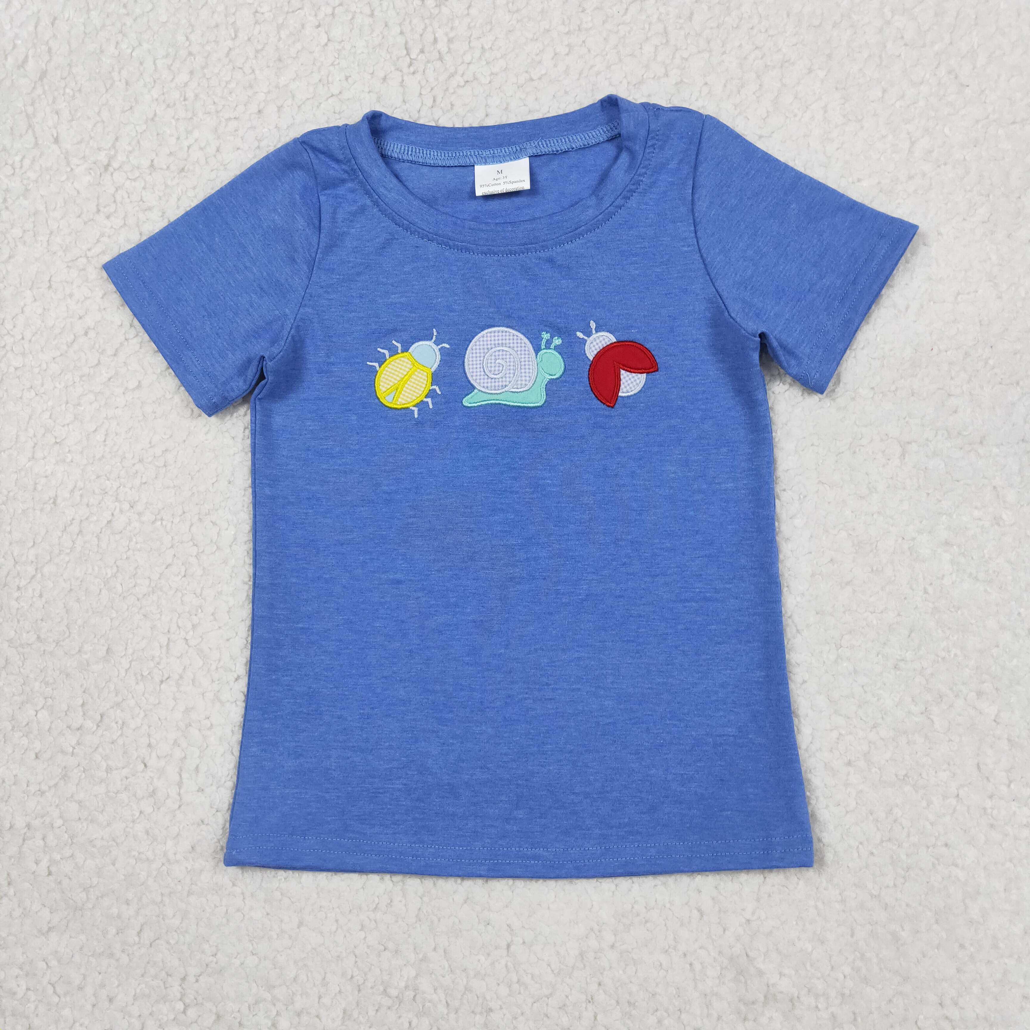 BT1725  RTS Blue Snail embroidery short sleeve boy t-shirt